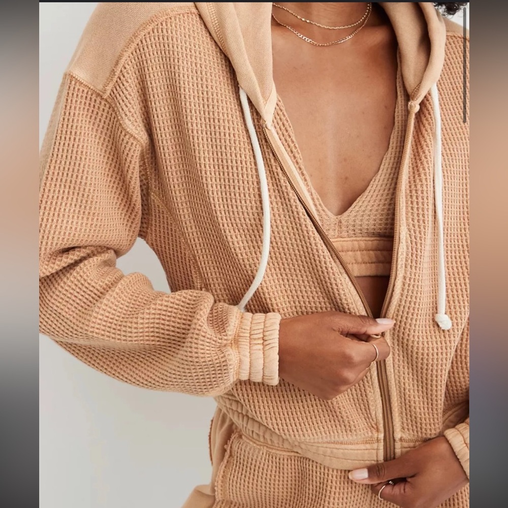 Aerie Cropped Waffle Hoodie * Full Zip